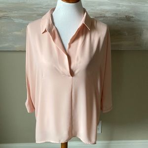 NWT Hilda B dressy blush color blouse with button back